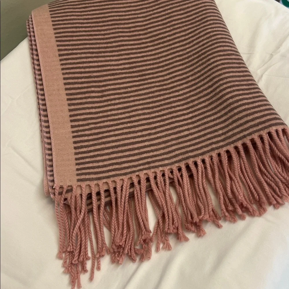 Striped Pink and Brown Fringe Throw Shawl/Scarf 3 ft x 6 ft